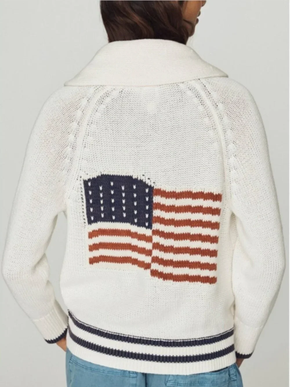 Anthropologie American Flag Cardigan Women’s Cotton Oversized Patriotic Knit